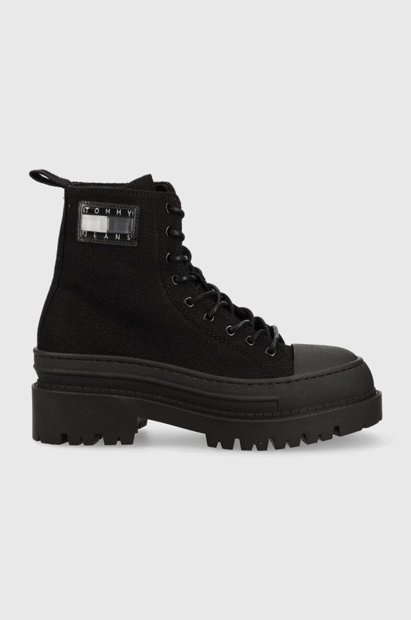 Tommy Jeans Gležnjače Tommy Jeans TJW FOXING CANVAS BOOT za žene, boja: crna, s platformom, EN0EN02216