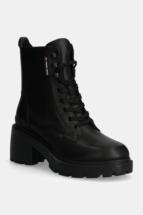 Tommy Jeans Gležnjače Tommy Jeans TJW MID HEEL BOOT LEATHER za žene, boja: crna, s debelom potpeticom, EN0EN02640