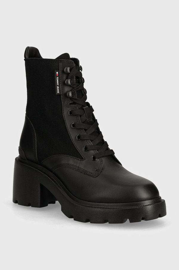 Tommy Jeans Gležnjače Tommy Jeans TJW MID HEEL BOOT MIX MEDIA za žene, boja: crna, ravni potplat, EN0EN02556