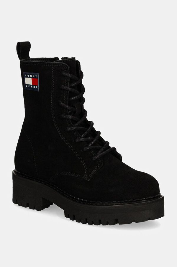 Tommy Jeans Gležnjače Tommy Jeans TJW URBAN LACE UP SUEDE za žene, boja: crna, ravni potplat, EN0EN02630