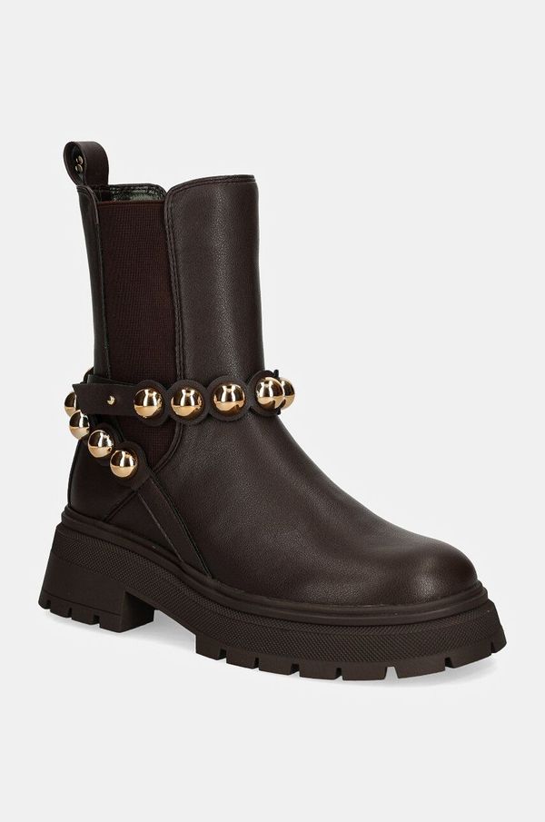 Twinset Gležnjače Twinset za žene, boja: smeđa, s platformom, 242ACP020
