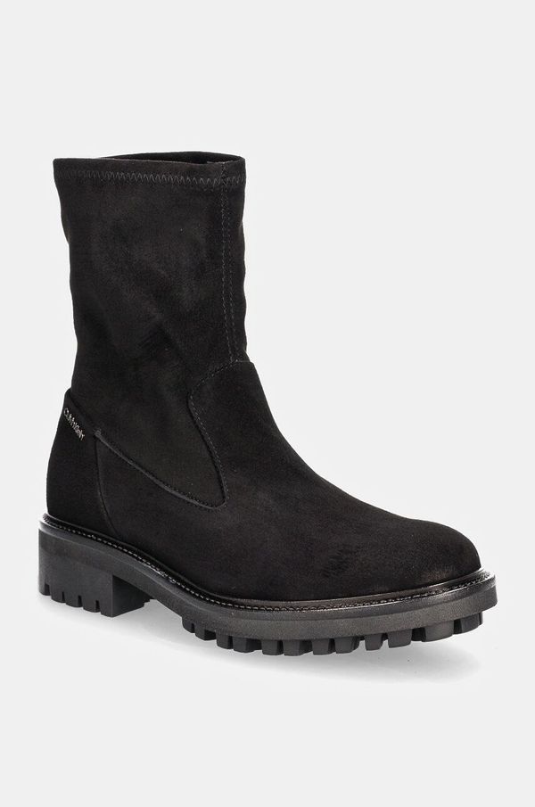 Calvin Klein Gležnječe od brušene kože Calvin Klein FLAT SOCK BOOT SUE MIX za žene, boja: crna, ravni potplat, HW0HW02199