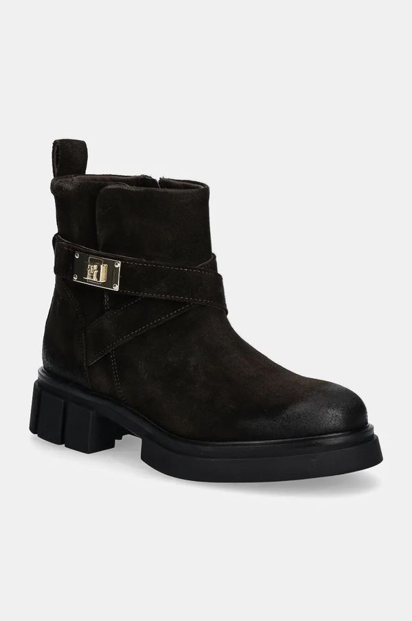 Tommy Hilfiger Gležnječe od brušene kože Tommy Hilfiger BIKER BRUSHED SUEDE za žene, boja: smeđa, ravni potplat, FW0FW08454