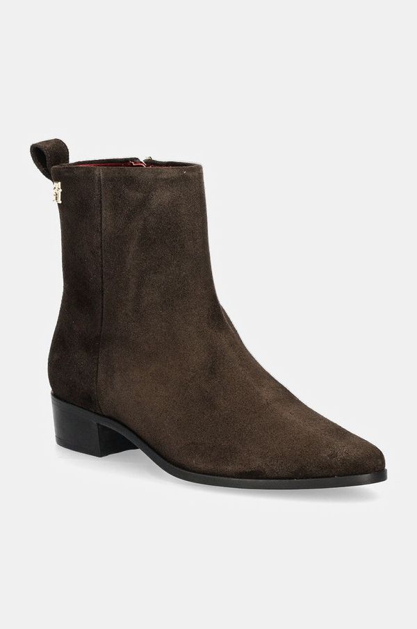 Tommy Hilfiger Gležnječe od brušene kože Tommy Hilfiger LOW COWBOY FLAT SUEDE za žene, boja: smeđa, s debelom potpeticom, FW0FW08104