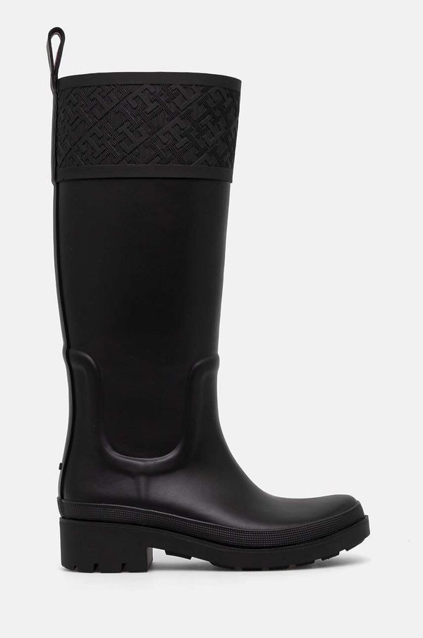 Tommy Hilfiger Gumene čizme Tommy Hilfiger RUBBER LONG BOOT MONOGRAM za žene, boja: crna, FW0FW08161
