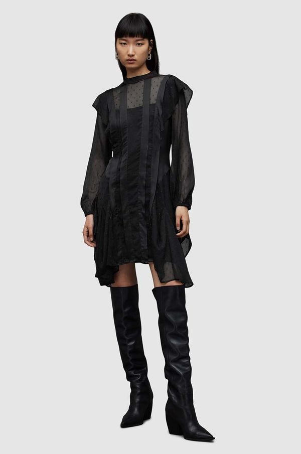 AllSaints Haljina AllSaints Fleur boja: crna, mini, širi se prema dolje