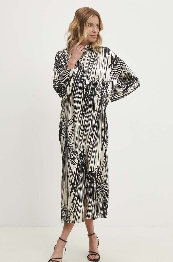 Answear Lab Haljina Answear Lab boja: bež, midi, oversize
