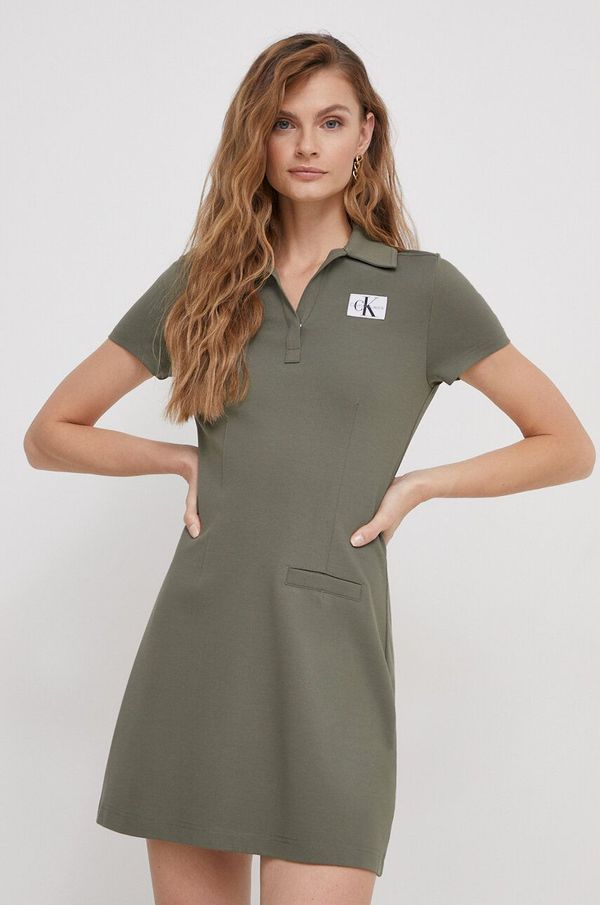 Calvin Klein Jeans Haljina Calvin Klein Jeans boja: zelena, mini, širi se prema dolje, J20J222532