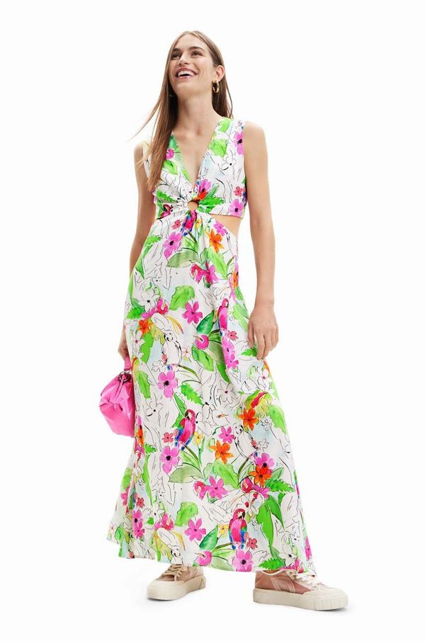 Desigual Haljina Desigual boja: bijela, maxi, širi se prema dolje