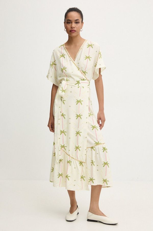 Never Fully Dressed Haljina Never Fully Dressed Wrap Dress boja: bež, midi, širi se prema dolje, NFDDR1383