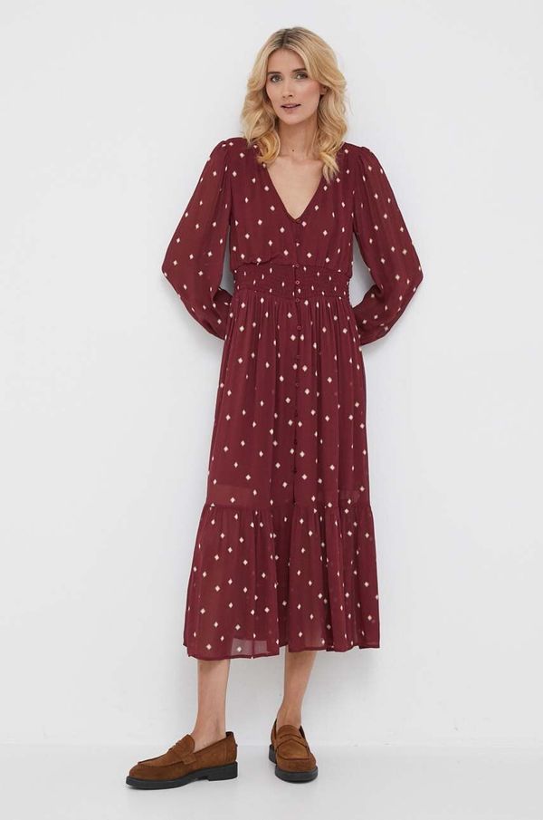 Pepe Jeans Haljina Pepe Jeans boja: bordo, midi, širi se prema dolje