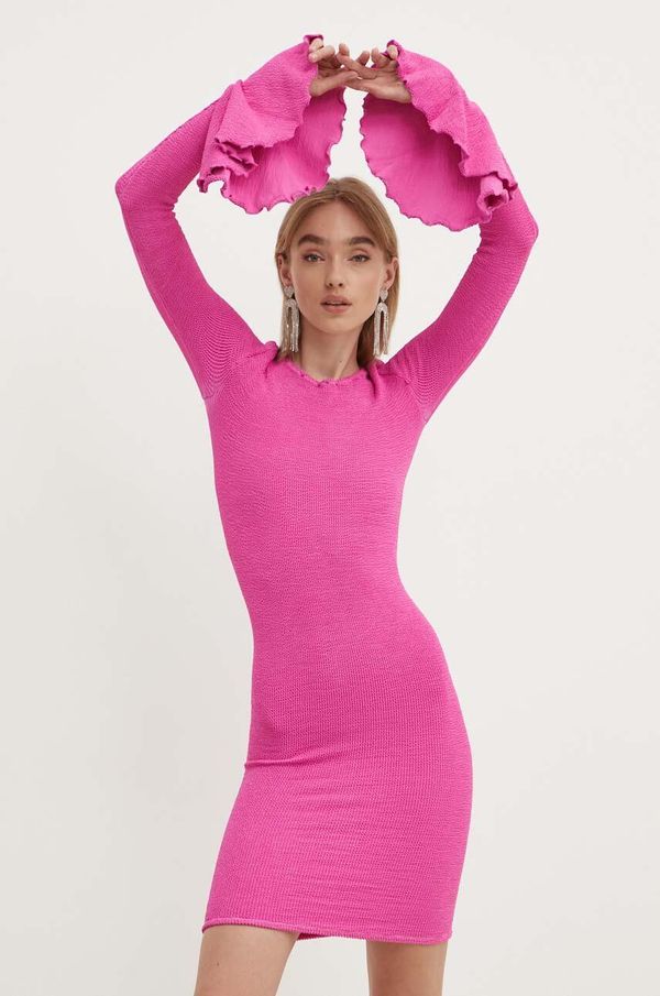 Rotate Haljina Rotate CRINKLE MINI DRESS boja: ružičasta, mini, uska, 113162504