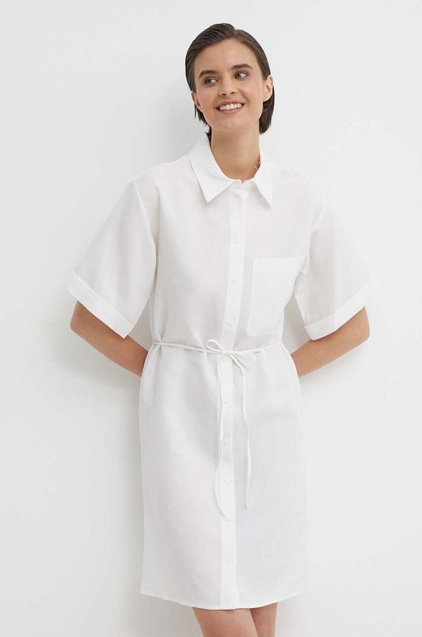 Calvin Klein Haljina s dodatkom lana Calvin Klein boja: bijela, mini, oversize, K20K206697