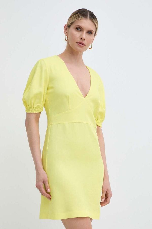 Twinset Haljina s dodatkom lana Twinset boja: žuta, mini, ravna