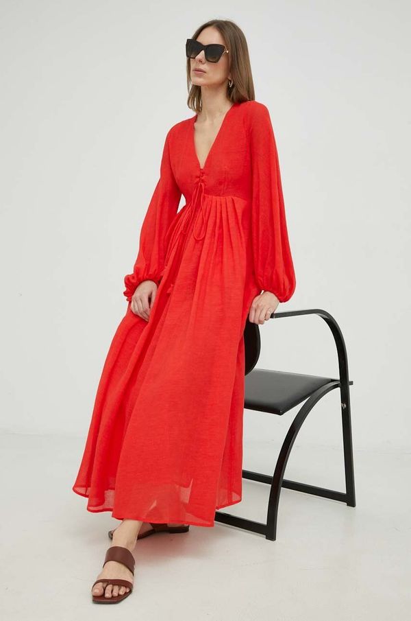 Weekend Max Mara Haljina s dodatkom lana Weekend Max Mara boja: crvena, maxi, širi se prema dolje