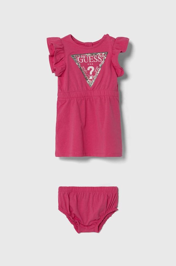 Guess Haljina za bebe Guess boja: ružičasta, mini, širi se prema dolje