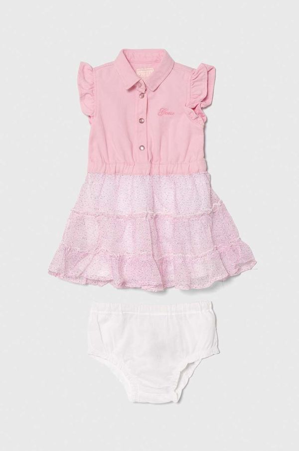 Guess Haljina za bebe Guess boja: ružičasta, mini, širi se prema dolje