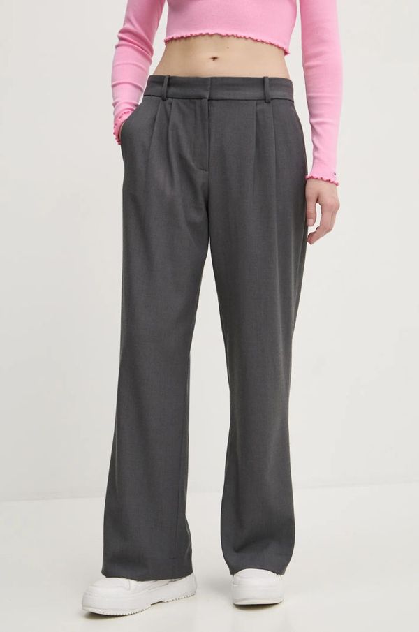Abercrombie & Fitch Hlače Abercrombie & Fitch za žene, boja: siva, široke, visoki struk, KI156-4528