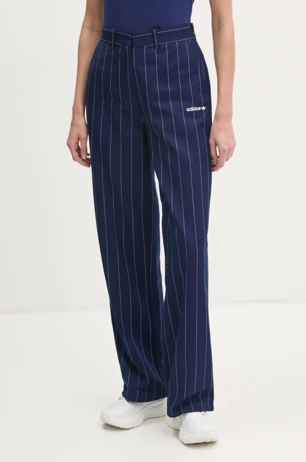 adidas Originals Hlače adidas Originals PINSTRIPE PANTS za žene, boja: tamno plava, ravni kroj, visoki struk, JJ3482