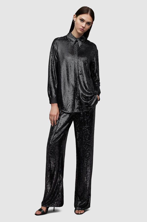 AllSaints Hlače AllSaints Charli za žene, boja: crna, široke, srednje visoki struk
