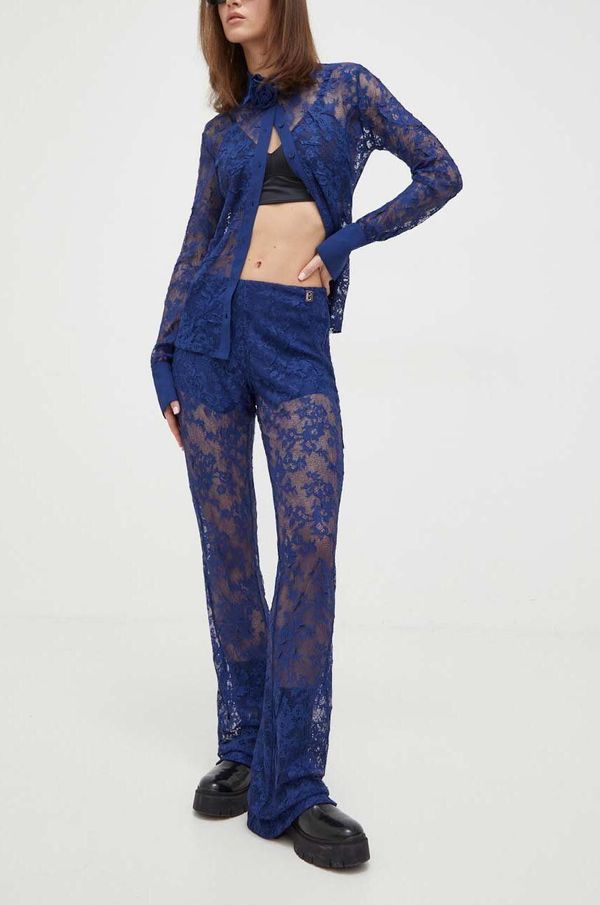 Blugirl Blumarine Hlače Blugirl Blumarine za žene, boja: tamno plava, trapez, srednje visoki struk