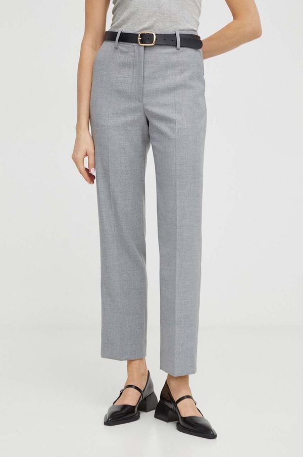 By Malene Birger Hlače By Malene Birger za žene, boja: siva, ravni kroj, visoki struk