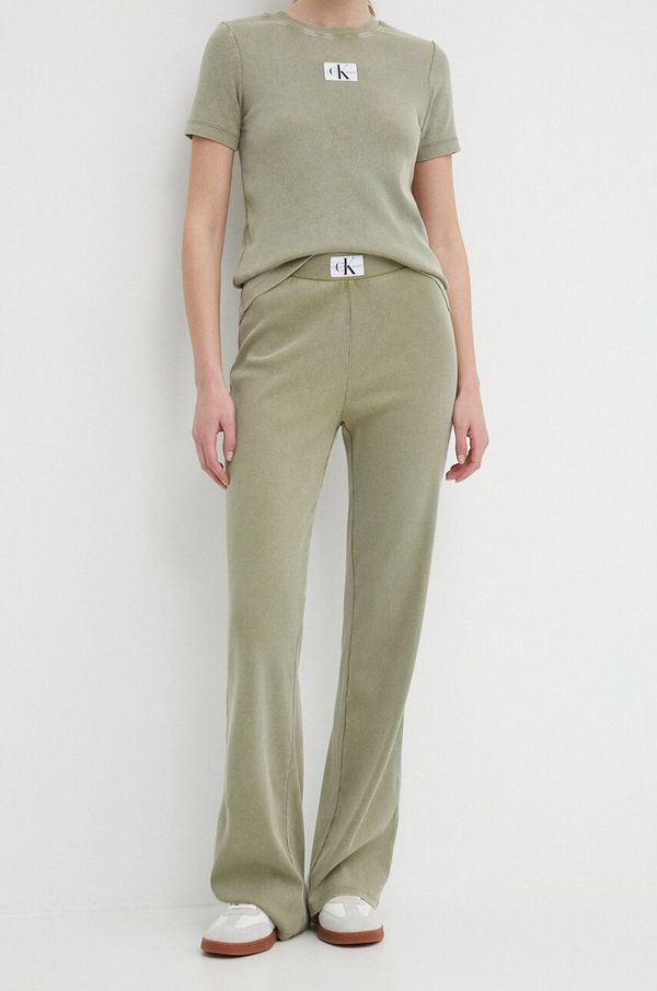 Calvin Klein Jeans Hlače Calvin Klein Jeans za žene, boja: zelena, trapez, visoki struk, J20J223126