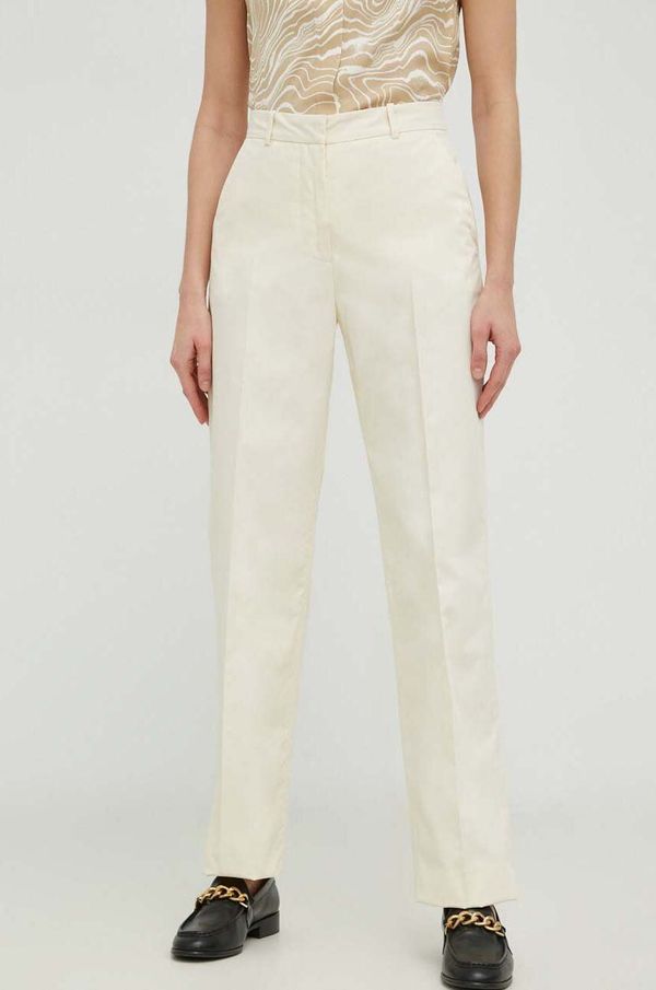 Calvin Klein Hlače Calvin Klein za žene, boja: bež, ravni kroj, visoki struk