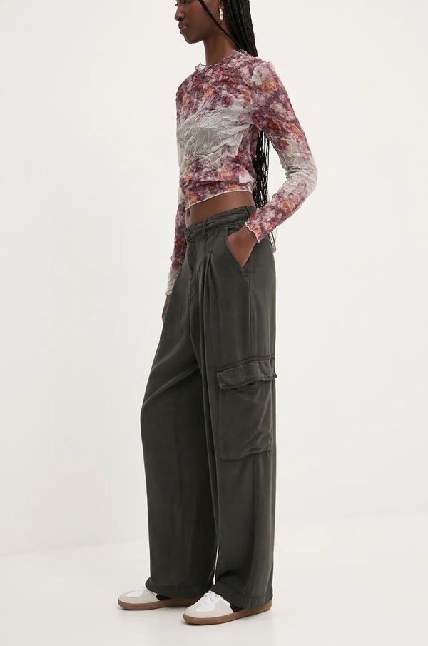 Desigual Hlače Desigual URAL za žene, boja: siva, široke, visoki struk, 24WWPW37