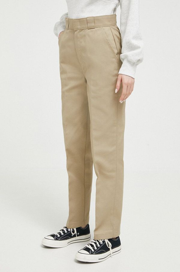 Dickies Hlače Dickies za žene, boja: zelena, ravni kroj, visoki struk