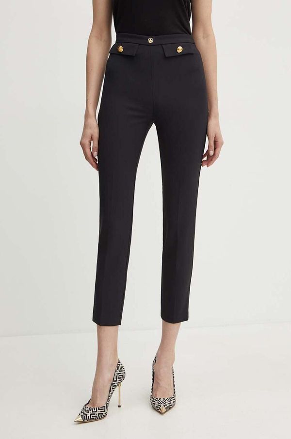 Elisabetta Franchi Hlače Elisabetta Franchi za žene, boja: crna, uski kroj, visoki struk, PA02446E2