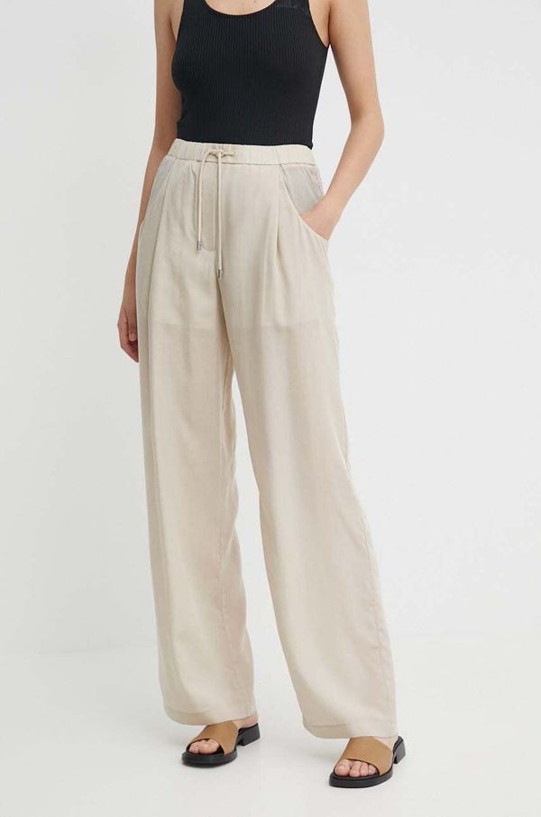 Emporio Armani Hlače Emporio Armani za žene, boja: bež, ravni kroj, visoki struk, 3D2P93 1NKGZ