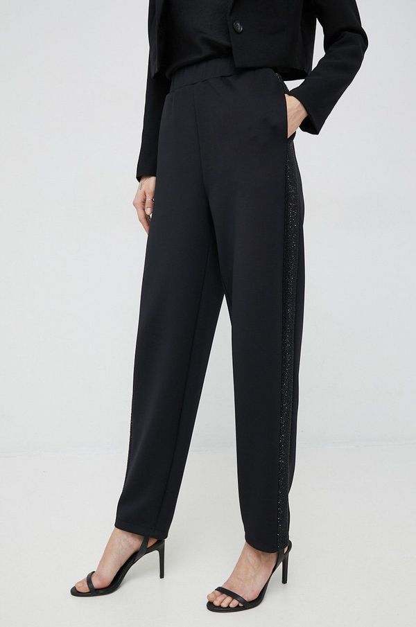 Emporio Armani Hlače Emporio Armani za žene, boja: crna, ravni kroj, visoki struk