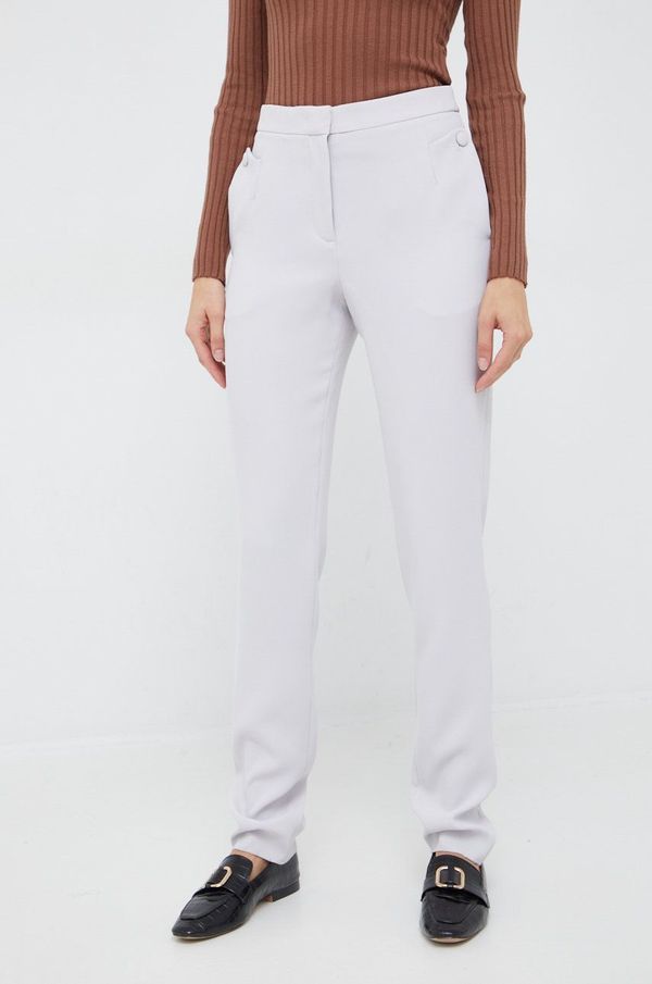Emporio Armani Hlače Emporio Armani za žene, boja: siva, ravni kroj, visoki struk