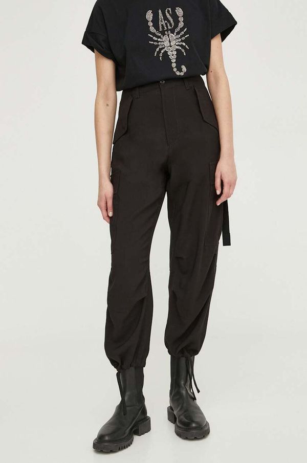 G-Star Raw Hlače G-Star Raw za žene, boja: crna, cargo kroj, visoki struk