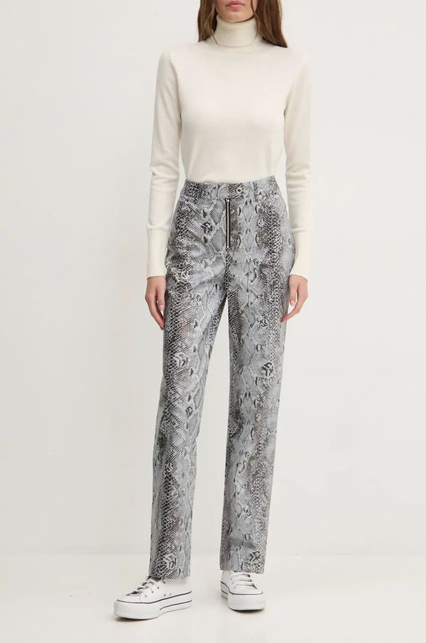 Karl Lagerfeld Jeans Hlače Karl Lagerfeld Jeans za žene, boja: siva, ravni kroj, visoki struk, 246J1005