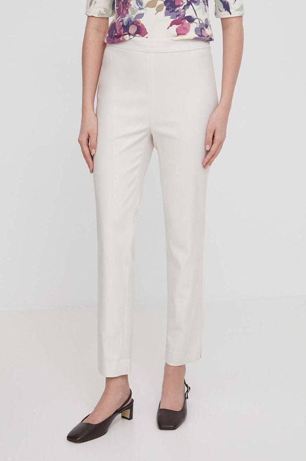 Lauren Ralph Lauren Hlače Lauren Ralph Lauren za žene, boja: bež, uski kroj, visoki struk