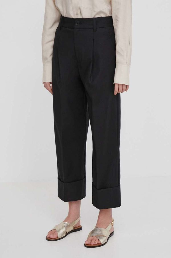 Lauren Ralph Lauren Hlače Lauren Ralph Lauren za žene, boja: crna, ravni kroj, visoki struk