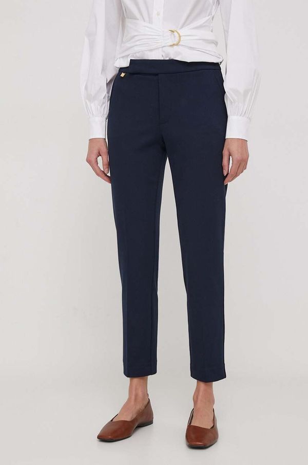 Lauren Ralph Lauren Hlače Lauren Ralph Lauren za žene, boja: tamno plava, uski kroj, visoki struk