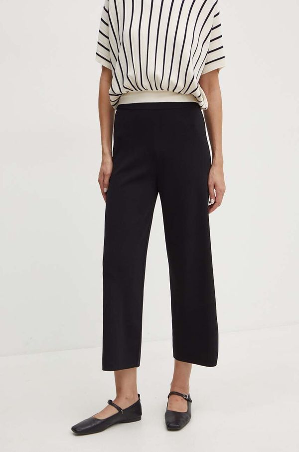 Max Mara Leisure Hlače Max Mara Leisure za žene, boja: crna, ravni kroj, visoki struk, 2426336017600
