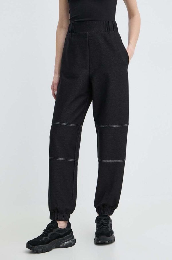 Max Mara Leisure Hlače Max Mara Leisure za žene, boja: crna, široke, visoki struk, 2416781088600