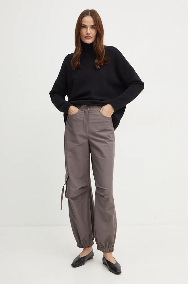 Max Mara Leisure Hlače Max Mara Leisure za žene, boja: siva, široke, visoki struk, 2426786118600