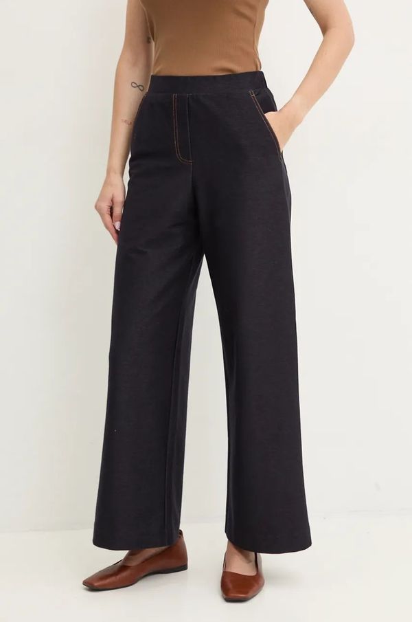 Max Mara Leisure Hlače Max Mara Leisure za žene, boja: tamno plava, ravni kroj, visoki struk, 2426786108600