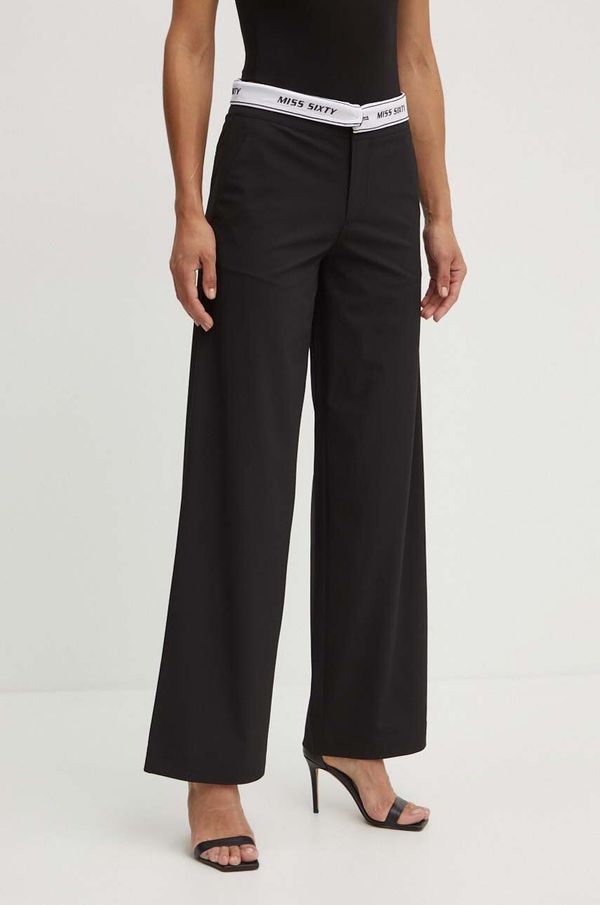 Miss Sixty Hlače Miss Sixty 6L2PJ2460000 PJ2460  L/PANTS za žene, boja: crna, široke, visoki struk, 6L2PJ2460000