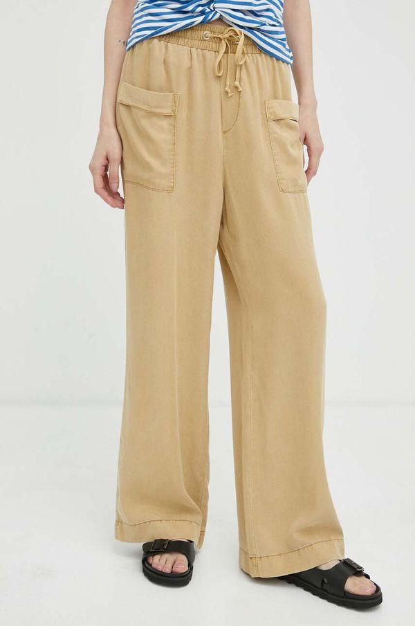 Mustang Hlače Mustang Style Drawstring Wide Leg za žene, boja: bež, ravni kroj, visoki struk