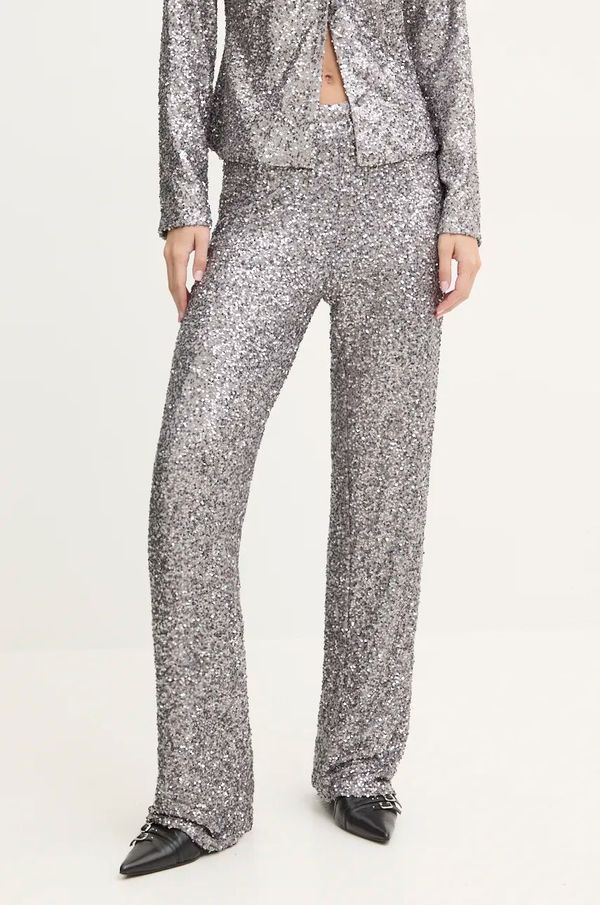 Never Fully Dressed Hlače Never Fully Dressed Gunmeal Sequin Freddie Trousers za žene, boja: srebrna, ravni kroj, visoki struk, NFDTR356
