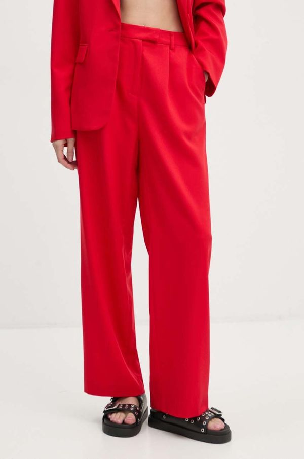 Never Fully Dressed Hlače Never Fully Dressed Red Sundazed Roamance arden Trousers za žene, boja: crvena, ravni kroj, visoki struk, NFDTR354