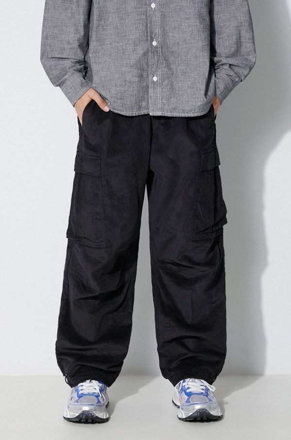 Maharishi Hlače od samta Maharishi Utility Cargo Track Pants boja: crna, cargo kroj, 4569.BLACK