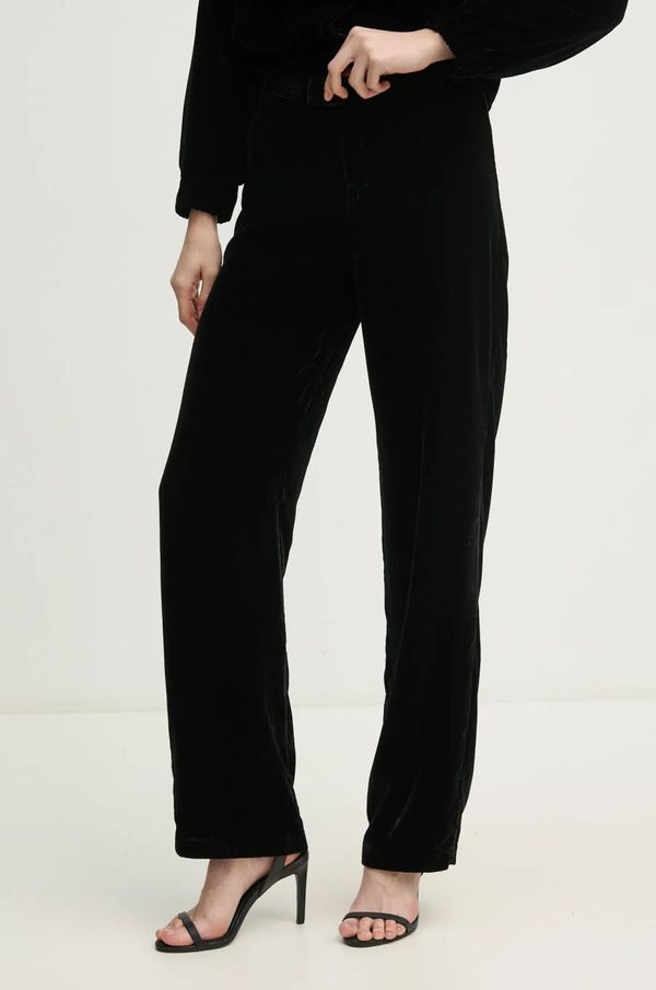 Pepe Jeans Hlače od velura Pepe Jeans FRANCES boja: crna, ravni kroj, visoki struk, PL211798