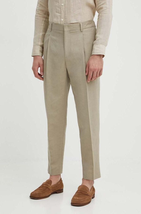 Calvin Klein Hlače s dodatkom lana Calvin Klein boja: bež, chinos kroj, K10K112879